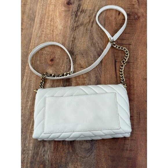 Quince Italian Leather Quilted Crossbody Bag Cream Beige Chain Strap Clutch - Picture 4 of 16